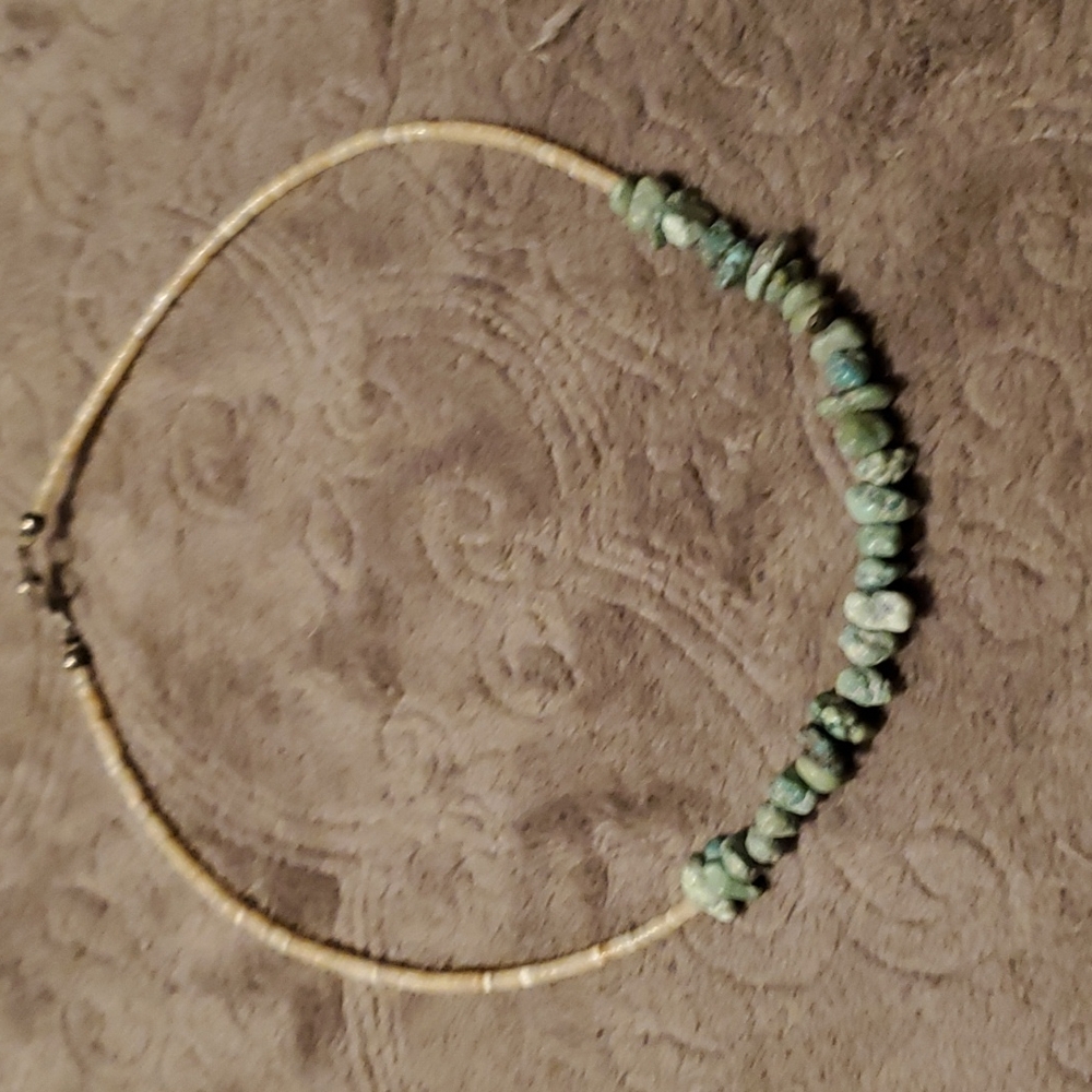 Vintage handmade turquoise and shell necklace/choker sterling findings